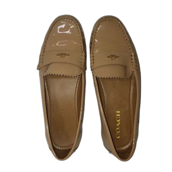 COACH Odette Loafers Glossy Patent Tan Leather Womens Flat Flats Shoes Size 8.5 - Picture 3 of 8